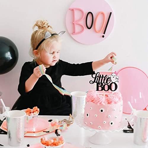1 Pack Little Boo Halloween Cake Topper Glitter Happy Boo Day Ghost Cake Pick Baby Shower Kids Birthday Party Cupcake Decoration Supplies Black