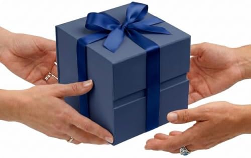 LIFELUM Navy Blue Gift Box for Groomsmen with Magnetic Lid, 7"x7"x7"