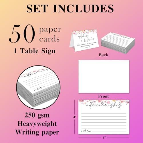 Advice and Wishes Cards Set with Message Notes and Keepsake Options, Guest Book Alternative for Baby Shower, Wedding, Bridal Shower, Graduation and Birthday Celebrations (50, A White, White Color Set)