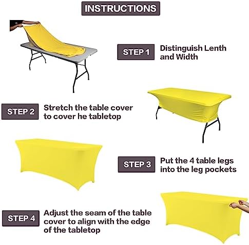 IVAPUPU 2 Pack 4FT Table Cloth for Rectangular Spandex Yellow Table Cover