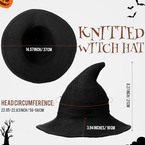 Boyiee Knitted Witch Hat Foldable Wide Brim Cap Pointed Felt Hat for Women Halloween Cosplay Costume Masquerade Accessory