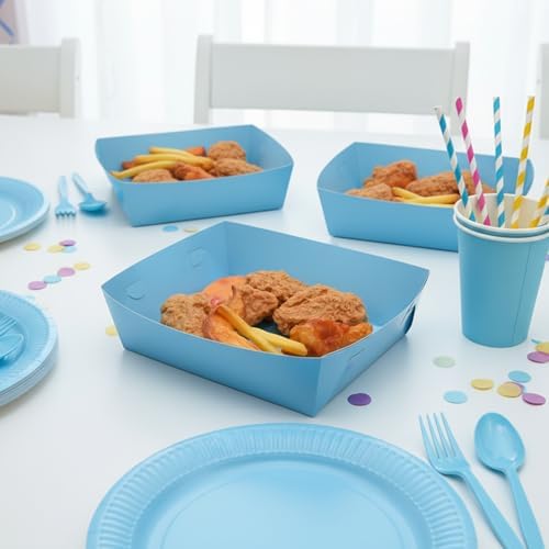 25 Pcs Paper Food Tray 4 lb Large Food Boats Nacho Plates Disposable Serving Snack Trays Large Paper Food Trays Boat for Nachos, Hotdogs, Tacos, Fries (Blue)