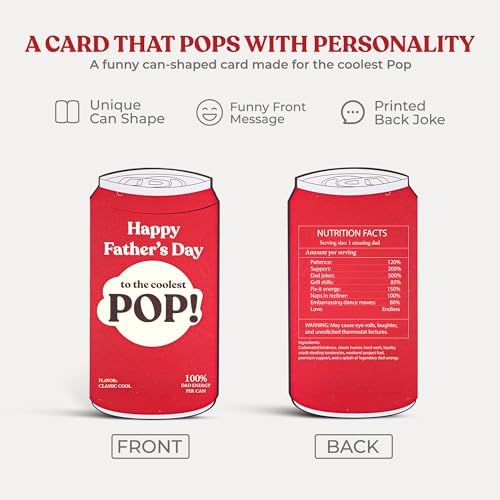 Funny Father’s Day Card for Dad, Grandpa, Pop Step Dad from Daughter Son Kids, Unique Beer Soda Can Shaped Dad Card
