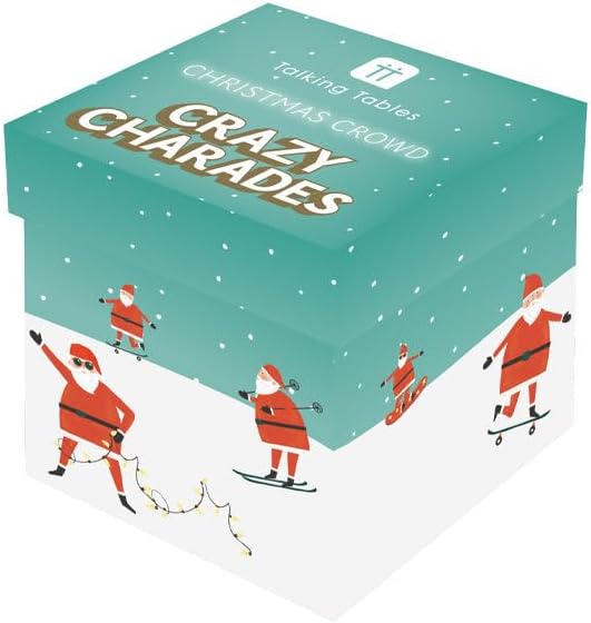 Talking Tables Crazy Charades Game, 60 Cards, Dinner Party, Fun Travel Pocket Games for Kids, Adults, Card Games, Xmas Stocking Stuffer Christmas, Ages 8+