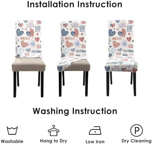 Independence Day Dining Room Chair Covers Set of 4,4th of July Fireworks Hearts Dining Chair Cover,Stretchy Removable Washable Dining Chair Cover,Suitable for 4th of July Kitchen Dining Room Decor
