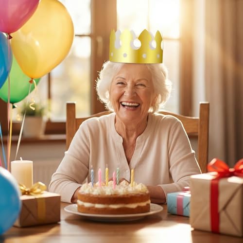 100 Pcs Paper Crowns Bulk, Birthday Gold Crown Foldable & Adjustable Paper King Crown for Adults Birthday Party