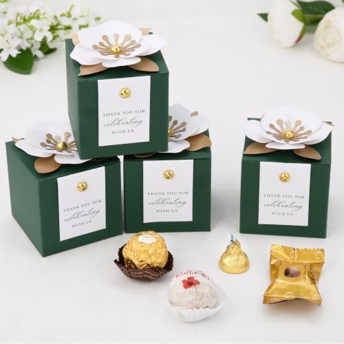 FEIYI 20 PCS Favor Boxes, Emerald Candy Boxes 2.55x2.55x2.55