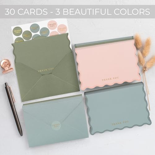 ZICOTO Beautiful Thank You Cards Set of 30 With Envelopes and Stickers