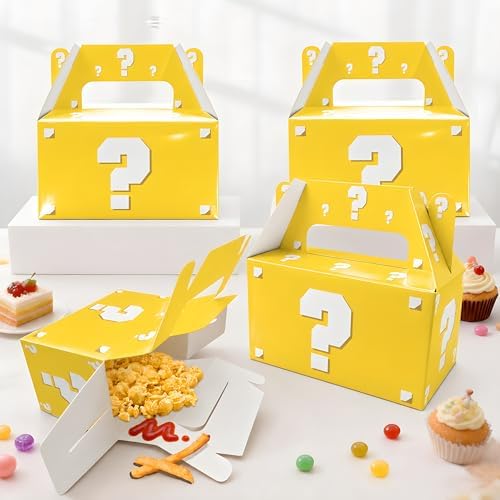 BGFMVS 12 Pcs Video Game Question Mark Party Favor Boxes Yellow Mystery Box