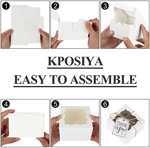 KPOSIYA 20 Pcs White Bakery Boxes with Window Individual Cupcake Boxes 4x4x2.5 Inches Cookie Boxes Kraft Paper Brown Gift Box for Pastries, Cookies, Pie, Donuts, Macaroon(White,20)