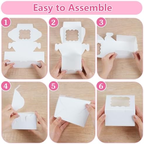 26pcs White Cookie Boxes with Window, 4x4x2.5 Inch, 36pcs Stickers