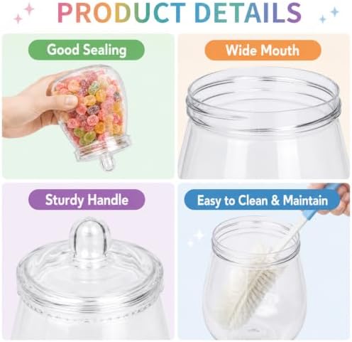 6 Pcs 16 Oz Clear Plastic Candy Jars with Lids & Spoons