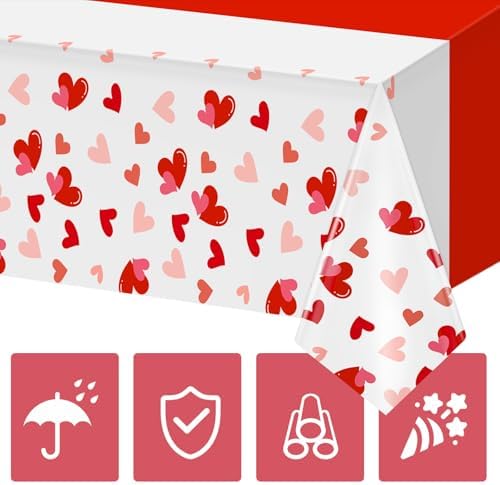 Hxezoc 3 Pack Valentines Day Tablecloths, 54 x 108 Inch Disposable Heart Plastic Table Cover for Girls Kids Valentines Birthday Baby Shower Party Decorations Outdoor Indoor Party Supplies