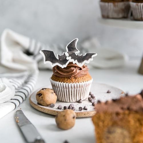 40 Pack Edible Halloween Bat Cupcake Toppers Bat Halloween Cupcake Toppers Rice Paper Wafer Paper Cupcake Picks for Baby Shower Kids Birthday Party Cupcake Decorations Black