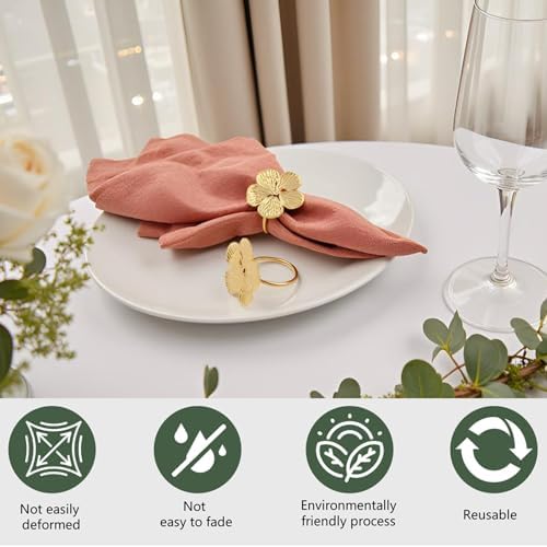 Flower Napkin Rings Set of 50, Shiny Fall Napkins Rings Gold Floral Holder