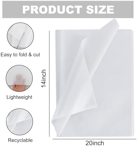 BEISHIDA 100 Sheets White Tissue Paper Bulk for Gift Wrapping and Gift Bags