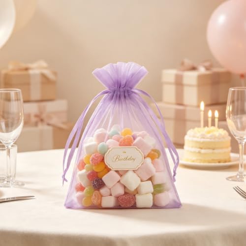 Wudygirl 50 Pcs Organza Bags, 5x7 IN Drawstring Gift Bags-Lilac