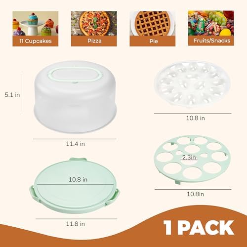 NPLUX Cake Carrier with Lid and Handle Green Cake Containers, BPA-Free