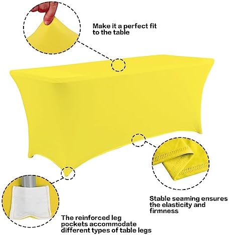 IVAPUPU 2 Pack 4FT Table Cloth for Rectangular Spandex Yellow Table Cover