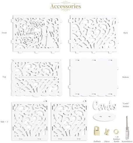Jolik Rustic Wedding Card Box with Sign,Bride and Groom Locking Gift Collection Money Holder for Wedding Reception & Party Decor, Gift Card & Envelope Storage, Anniversary & Birthday Party Decoration