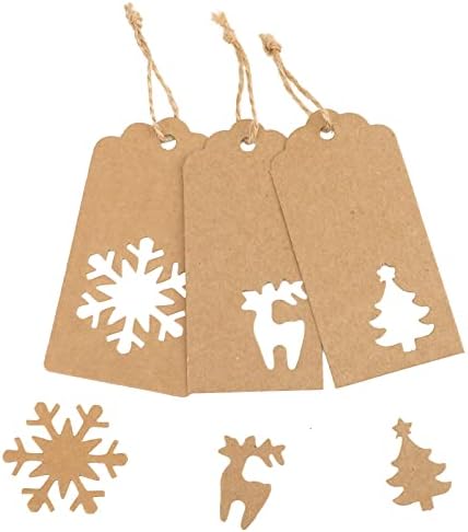 150 Pcs Christmas Tags,Xmas Tree Snowflake Reindeer Brown Kraft Paper Gift Wrap Tags with Jute String