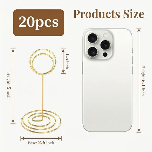 Radezon 20 Pcs Gold Table Number Holders, 5-Inch Place Card Holders With Widened Base, Wire Photo Stands for Tables, Name Menu Clips for Wedding Reception, Centerpieces and Events