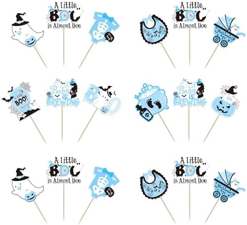 Rsstarxi 40 Pack Halloween Baby Shower Cupcake Topper Spooky Witch Cupcake Picks A Baby Is Brewing Cake Decorations for Happy Halloween Boo Gneder Reveal Boys Birthday Party Supplies Blue