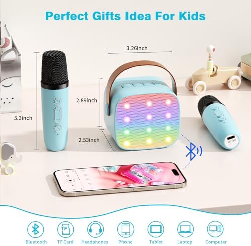 Mini Karaoke Machine with 2 Wireless Microphones, 2026 TOP Kids Portable Bluetooth Karaoke Machine for 3, 4, 5, 6, 7, 8, 9,10,11,12+Year Old, Christmas Birthday Gifts for Girls Boys Adults Home Party