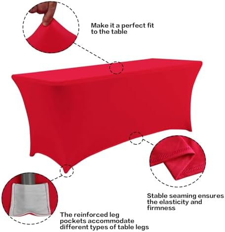 IVAPUPU 8FT Table Cloth for Rectangular Spandex Red Table Cover