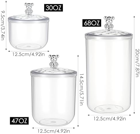 3PCS Clear Candy Jars With Lid, Plastic Storage Jar Canister with Airtight Lid, Decorative Cookie Container for Snacks Buffet Wedding Home Bar Décor, Pantry Food Organizer Container 30/47/68 Oz