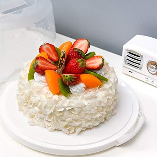Plastic Small Cake Carrier Holder Round Container with Handles Suitable for 6~8 inch Diameter and 4 inch Height Small Cake (White)