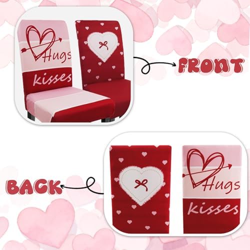 Valentine Chair Covers Set of 6 Valentines Heart Chair Back Covers Valentines Dining Chair Covers for Party Kitchen Valentines Day Decorations