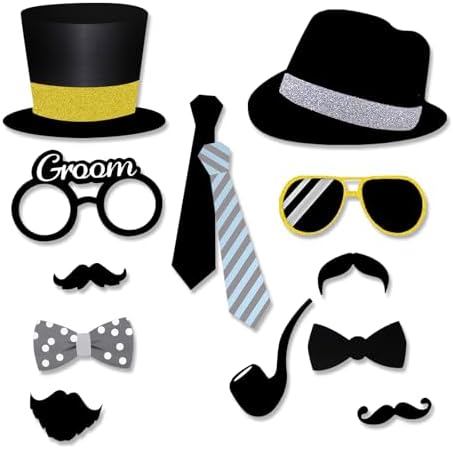 Wedding Photo Booth Props Kit, Konsait Bridal Shower Photo Booth Prop with Wooden Dowels for Wedding Shower Party Supplies (52 Counts)