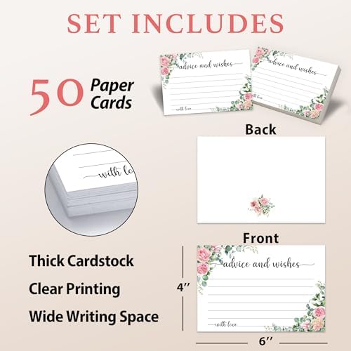 50 Pcs Advice and Wishes Cards - Wedding & Baby Shower Advice Cards, Well Wishes for Graduation, Christmas, Birthday Party Decorations(Rose) -A01