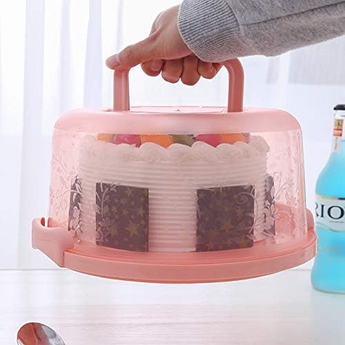 Plastic Small Cake Carrier Holder Cover Round Container with Collapsible Handles Suitable for 7 inch Diameter and 2.5 inch Height Cake (Pink)
