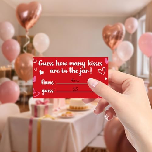 COCHIE 30 Players Valentines Game for Family Office Large Groups Party Adults, Valentine's Day Guess How Many Kisses are in The Jar Games Classroom Activities with Guess Cards (Kiss)