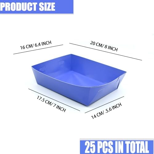 25 Pcs Paper Food Tray 4 lb Large Food Boats Nacho Plates Disposable Serving Snack Trays Large Paper Trays Boat for Nachos, Hotdogs, Tacos, Fries (Navy Blue)