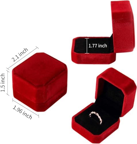 Lamoutor 2Pcs Velvet Ring Box Earring Box Jewelry Gift Box (Wine Red)