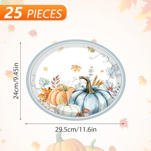 25Pcs Thanksgiving Oval Paper Plates Large Fall Disposable Plates10" x 12"