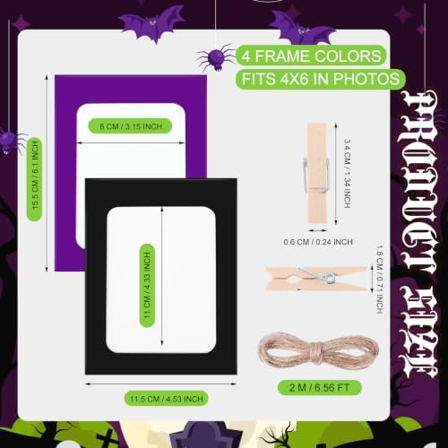 100 Pcs Halloween Paper Photo Frames 4x6 Orange Black Purple Green Paper Frame with 100 Clip 10 String Kit DIY Hanging Cardboard Photo Holder Halloween Wall Decor Wedding Home