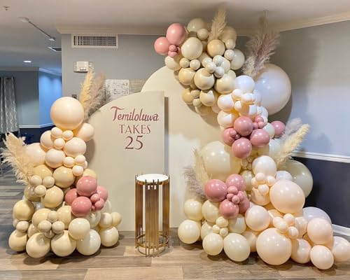 White Sand Balloon Arch Kit, 143Pcs Sand White cream beige Latex Balloon Garland kit, 18 12 10 5 Inch Different Size Balloons for Birthday Baby Shower Wedding Boho Party Decorations Supplies