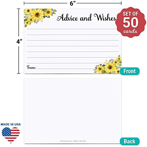 321Done Advice and Wishes Cards, 4x6, Set of 50, Sunflowers on White