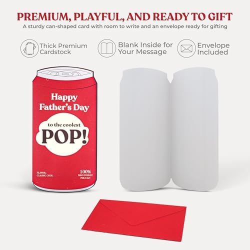 Funny Father’s Day Card for Dad, Grandpa, Pop Step Dad from Daughter Son Kids, Unique Beer Soda Can Shaped Dad Card