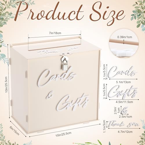 BreezeHug 10" Light Beige Acrylic Wedding Card Box with Lock & DIY Letters