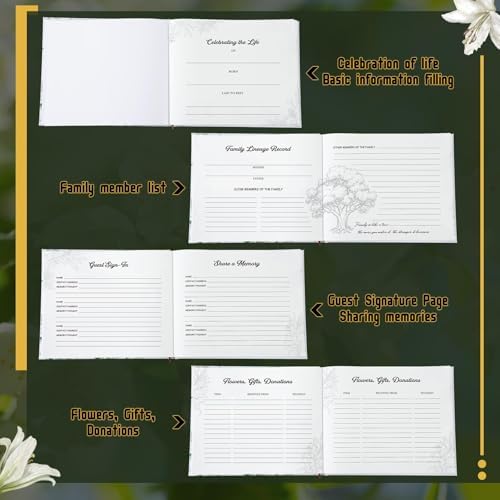 Patelai Funeral Guest Book with Pen, White Flower