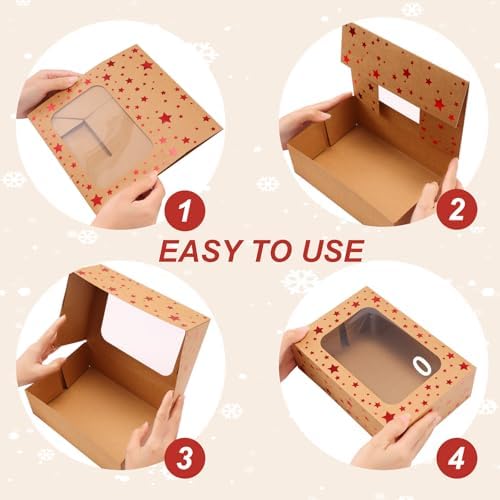 Christmas Brown Holiday Cookie Boxes, Red Star, 24 Pack, 9x6x3 In