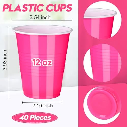 Vumdua Pink Plastic Cups Disposable Cups, 12 oz Plastic Party Cups for Bachelorette Party, Valentine's Day, Wedding, Birthday Party Supplies (Hot Pink, Light Pink), Pack of 40