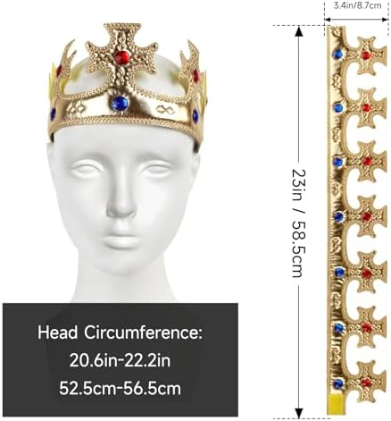 VZQI Soft Gold King Crown for Adults, Adjustable Costume Hat for Halloween