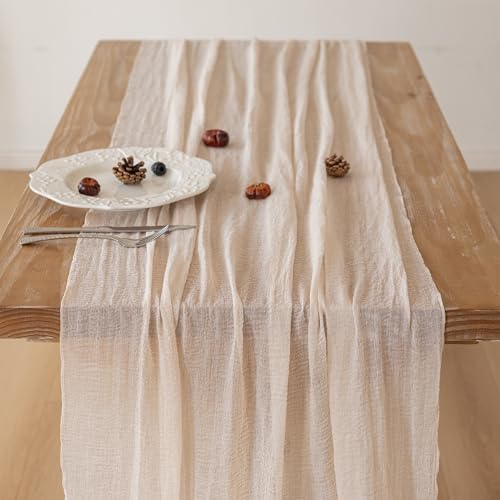 Light Beige Cheesecloth Table Runner 120 Inches Fall Party Home Decorations