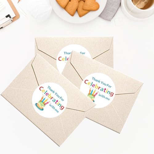 120 Pcs Thank You Stickers, 2 Inch Thank You for Celebrating with Me Stickers, Party Favors Labels for Birthday, Anniversaries, Envelope Seals (Cake)